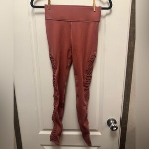Carbon38 designer leggings with Macrame Crochet side detailing in Mauve Pink